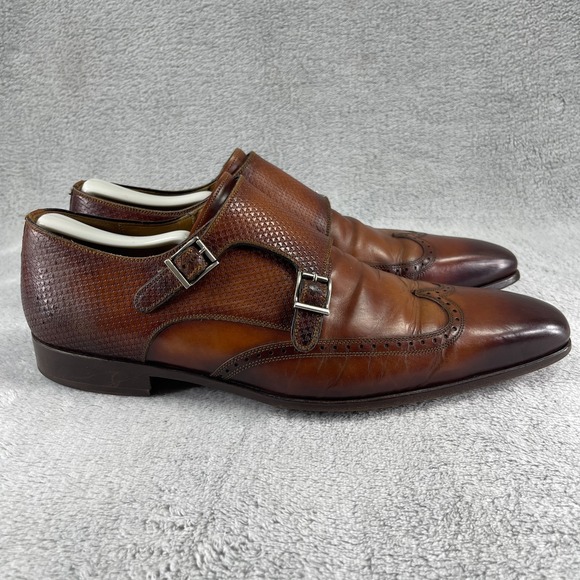 MAGNANNI Double Monk Strap Leather Wing Tips Dress Shoes Mens 10 Brown Cognac main image 4